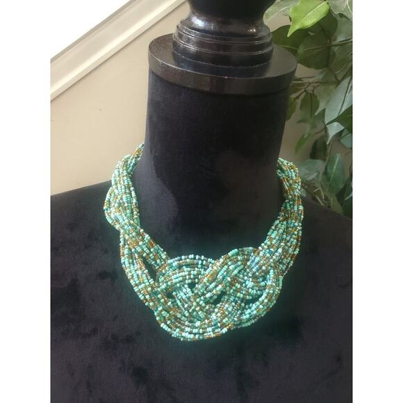 Turquoise Multicolor Braided Adjustable Beaded Statement Necklace - Picture 1 of 5